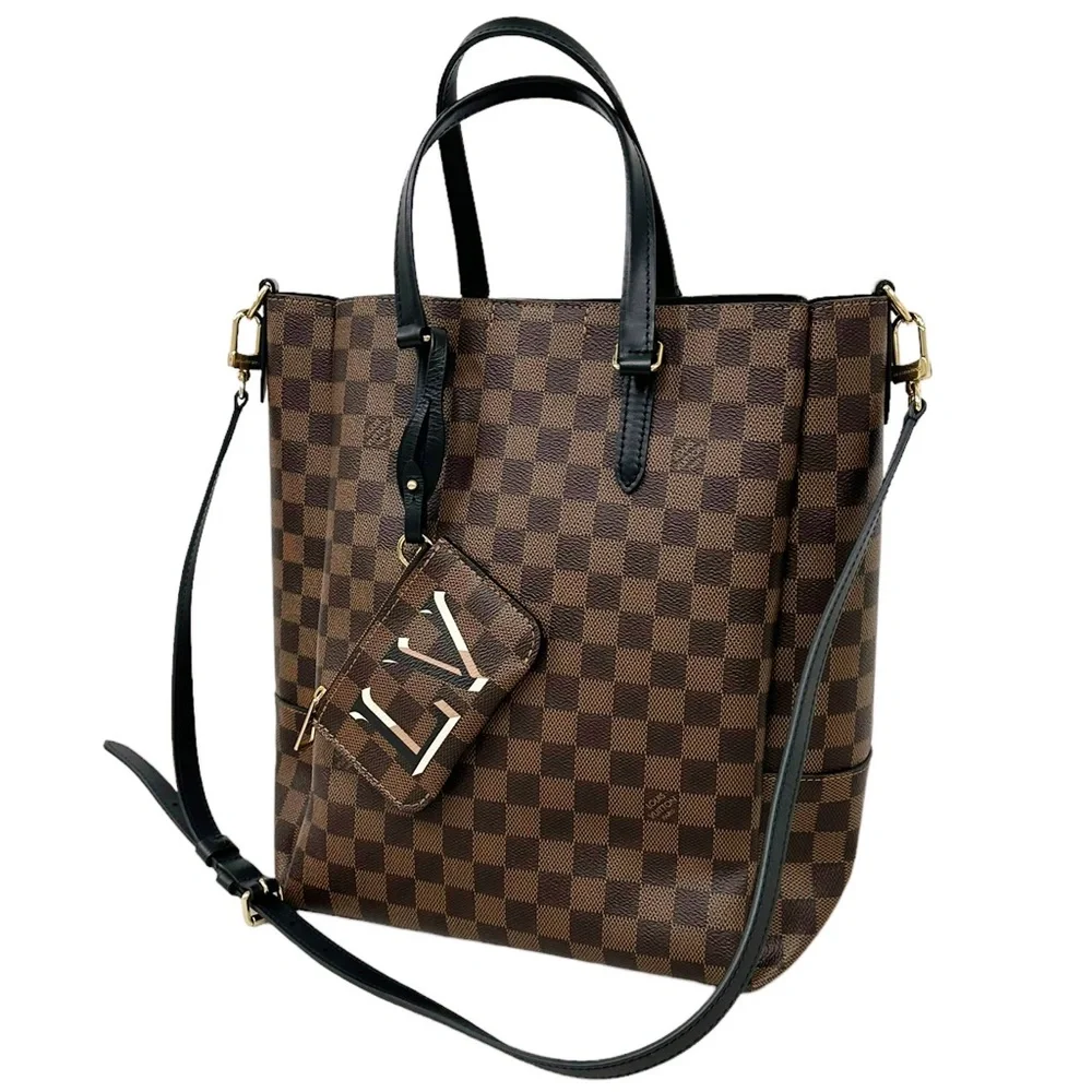 Louis Vuitton Damier Ebene Belmont NV MM Tote Bag N60294 LV + Pouch Brown Black - Picture 10 of 12